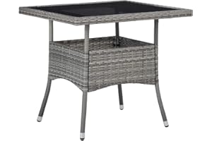 ‎VIDAXL vidaXL Gartentisch für 4 Personen Esstisch Terrassentisch Balkontisch Rattantisch Gartenmöbel Tisch Grau Poly Rattan Glas 80x80x75cm