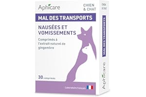 Aphicare Mal des Transport Chien et Chat Soulage nausées et vomissements en Voyage | 30 comprimés | Formule Naturelle au Gingembre | Fabriqué en France