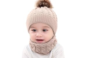 CheChury Niños Sombrero y Bufanda Conjunto Unisex Niños Niñas Invierno Bebe Gorros con Pompon Y Bufanda de Punto Cuello Redondo para 0-24 Meses Niña Niño