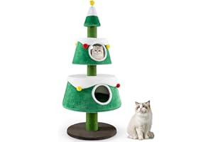 Maxmass Christmas Cat Tree, Kitten Activity Center with Sisal Scratching Post and Washable Mat, Indoor Cats Tower for Bedroom Living Room Pet Store (Green, 70 x 70 x 153 cm)