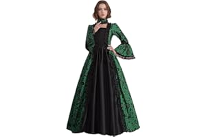 CAMDOM Vestido de Fiesta Victoriano para Mujer Vestido Retro Medieval de Palacio Largo Cuello Cuadrado Satén Elegante Mangas Acampanadas Disfraz Vintage para Cosplay,Noche Formal