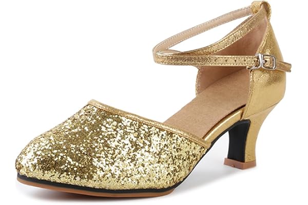 OCHENTA Femme Chaussure de Danse Latine à Talon Hauteur 3.5 CM Sexy Boucle Paillettes