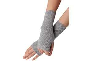 Prettystern Mitaine Gants Sans Doigts Femme en 100% Cachemire Laine à nervure Manchette Manchon Chauffe Main