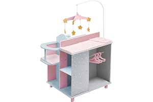 Olivia's Little World Puppen-Wickelkommode, Wickeltisch, Wickelstation Spielcenter Für Puppen Rosa Mit Puppen-Hochstuhl Und Mobile Puppenzubehör Für Kinder TD-0203AG