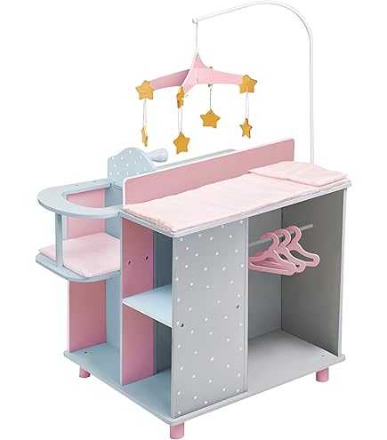Lit Armoire Pour Poupée En Bois - Blanc Et Rose - Avec Mobile Musical, Matelas, Couverture - Dimensions 51.5x30x90 Cm