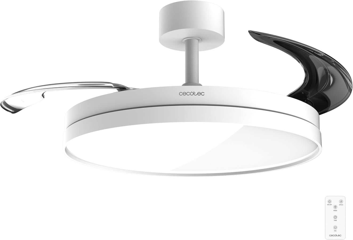 Cecotec Ventilador de Techo con Luz con Aspas Retráctiles EnergySilence Aero 2440 Invisible Pure White. 30W, Motor DC, Mando a Distancia, Temporizador 6h, 6 Velocidades, Función Winter-Summer