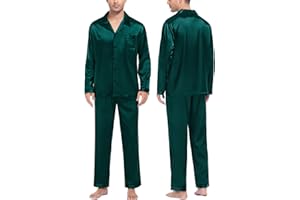 SWOMOG Mens Satin Pyjamas Set Long Sleeve Button Down Sleepwear Silk Pyjama Set Men Blouse and Long Pants PJs