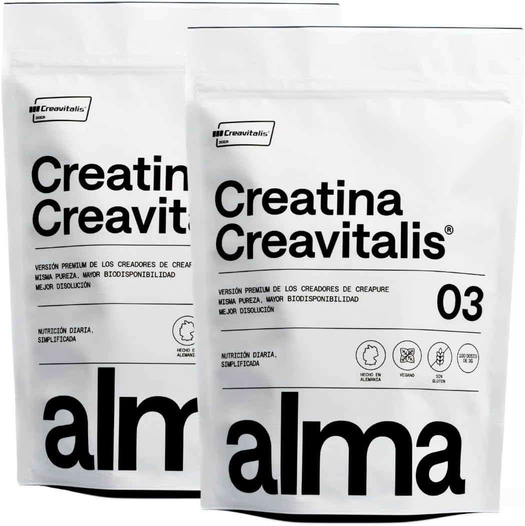Creatina Monohidratada Creavitalis® ALMA® 600 g | Creatina Creapure Monohidrato en Polvo 99,9% Pureza Premium | Vegana, Sin Gluten ni Lactosa | 200 Dosis Disolución Instantánea | Fabricada en Alemania