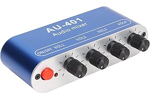 ZUNATE Mini Mikser Stereo 4 w 1 - Wyjściowy Mikser Audio Domowy System Wzmacniacza Mocy z Regulacją Głośności, 3,5 Mm Wzmacniacz Selektora Dźwięku AUX do Komputera, Laptopa, Głośnika i Słuchawek