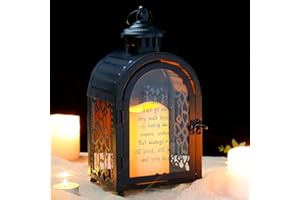 TRIROCKS Memorial Lantern 29cm High Walk Beside Us Memorial Remembrance Lantern with Love Pattern Bereavement Sympathy Gift for Funeral Memorial Service Loss of Loved One (Black)