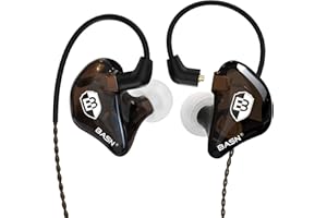BASN Bsinger Écouteurs intra-auriculaires filaires avec isolation du bruit, double pilotes dynamiques haute définition IEMs avec câble détachable MMCX pour musiciens, batteurs, chanteurs (marron)