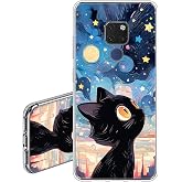 Mobile Phone Case Compatible with Huawei Mate 20 Silicone Transparent Soft Drop Protection Shockproof Scratch-Resistant Transparent Protective Case with Cat Aesthetic Pattern