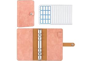 PUBIAO Classeurs à Anneaux, Classeur A6 Anneaux PU Cuir Housse de Cahier 6 Anneaux avec 12 Pochettes PVC Transparentes Remplissable Carnet de Notes Pour Budget, Enveloppe, Carte