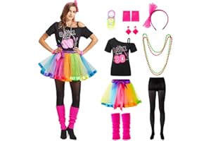 Churgigi Deguisement Annee 80 Femme et Enfant, Tenue Fluo Tutu Adulte Costume Année 80, Déguisement Année 80 90 Couple avec Accessoire Annees 80