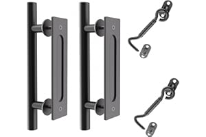 SANKEYTEW 2 Pack 30CM Sliding Door Handles,Double Sided Barn Door Handle for Sliding Door Kit,Door Pull Handle with Barn Door Latch Lock,Black