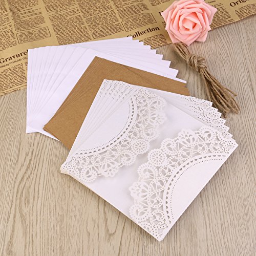 UEETEK 10Pcs hohlen dekorative Hochzeitseinladung Grusskarte mit Spitze Umschlag für Hochzeit Geburtstag Verlobung Party - 8