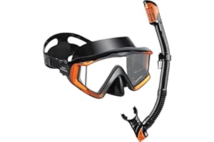 EXP VISION Juego de esnórquel para adultos, máscara de esnórquel profesional antivaho, máscara de buceo en seco para buceo libre, esnórquel, natación (naranja juego de esnórquel Pano 3)