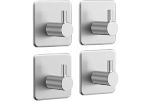 Auxmir Wieszak na ręczniki, 4 sztuki, bez wiercenia, samoprzylepny, ze stali nierdzewnej, idealny do łazienki, toalety, kuchni, biura, kolor srebrny