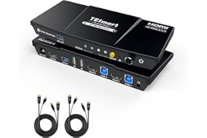 TESmart USB 3.0 HDMI KVM Switch, 2 PC 1 Monitor Switch 4K 60Hz with EDID Emulator, Hotkey, Audio Extractor, USB 3.0 for Scanner Printer Keyboard Mouse etc., 2 in 1 Out KVM Switch with 2 x KVM Cable