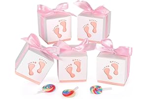 XiYee Scatole Portaconfetti Comunione, 50 Pezzi 6 * 6 * 6 cm Scatole Caramelle Piccolo Scatola per la Doccia per Neonati, Regalo Box di Carta con Nastrino, Il Compleanno dei Neonato Bambini
