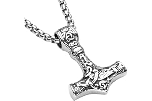PiercingJak Collier Viking Pendentif Mjolnir Marteau de Thor Homme Odin Amulette Nordique Celtique Noeuds en Acier Inoxydable avec Chaîne Argent