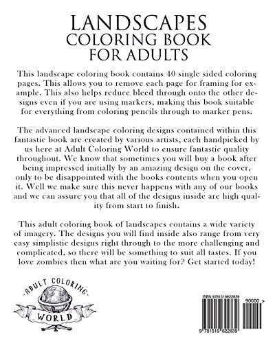 Landscapes Coloring Book for Adults: An Advanced Adult  Coloring Book of 40 Realistic Landscapes by various artists: Volume 1 (Advanced Adult Coloring Books)