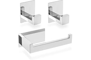ECENCE 1x Portarrollos Papel Higiénico + 2X Ganchos para Toallas Adhesivo sin taladrar, Accesorios para baño, Cromo - Fabricados en Acero Inoxidable 304
