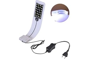 LEDGLE LED Acuario Luz, 10W Pantalla LED Acuario, IPX7 Impermeable, Lámpara Acuario Delgada con Potente Clip, Luz Blanca y Azul, Blanca