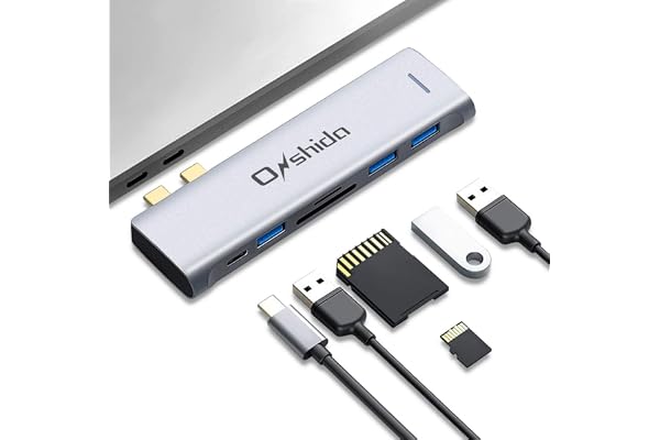Hub USB C Onshida Thunderbolt 3 PD 100W Adaptateur USB C 6 en 2 vers 3 x USB 3.0 et Lecteur de Carte SD/TF Compatible avec MacBook Pro 2020/2019/2018/2017, MacBook Air 2020 2019 2018