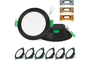 ALUSSO LIGHTING Negro Downlight LED Techo Empotrable Regulable, 7W, Blanco Cálido/Blanco Neutro/Blanco Frío Ajustable, Foco LED Empotrable 29 mm, Foco Para Baño IP44, Juego de 6