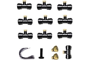 Furnrubden Water Brass Misting Nozzle,Outdoor 1/4" Slip-Lok Mist System Nozzle, Greenhouse Fan Misting Tee Kit for Cooling System (12Nozzle+10Seat)