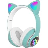 Kedili Kablosuz Bluetooth Kulaklık Led Işıklı Mikrofonlu Raydolu Fm &Ccedil;ocuk Kulaklığı, Kulak &Uuml;st&uuml; Sevimli Kedi Kulaklık LED Işı
