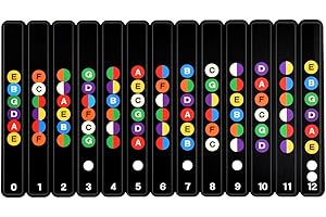 HQdeal 1 pcs Autocollant Guitare Sticker, Guitare Manche Autocollants code Couleur notes étiquettes de Carte pour Guitares Acoustiques et électriques Débutant Apprentissage-noir