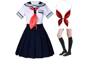 OKOIUM Elibelle Japanische Schulmädchen-Uniform, kurzärmelig, Matrosen-Stil, Marineblau, Faltenrock, Anime-Cosplay-Kostüme mit Socken