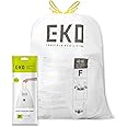 EKO Size F Bin Liners For Kitchen Bins - 40 - 60 Litre Capacity - Extra Strong Bags with Drawstring Tie Handles - 12 Bags,White