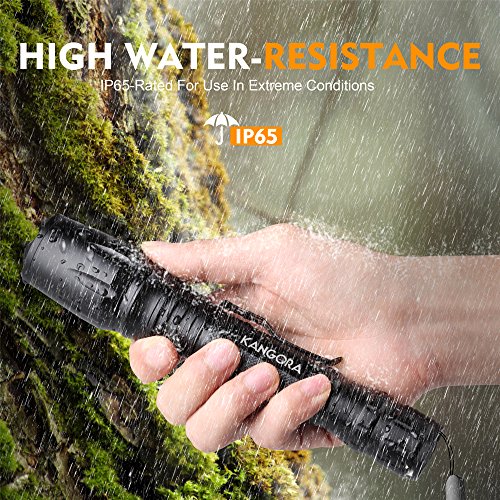 KANGORA LED Taschenlampen-Set TF-160 mit 18650 Akku + Ladegerät + Geschenk-Mini-Taschenlampe Superhell + Wasserdicht + Gürtelclip für Camping Wandern und Outdoor incl. Geschenkbox - 5