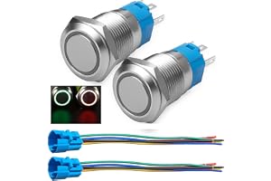 Gebildet 16mm Låsande Tryckknapp med Kabeluttag 3A/12-24VDC 1NO 1NC SPDT På Av Metall Vattentät IP65 Självåterställning (Röd & Grön LED)