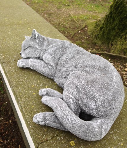 Steinfigur “ GROSSE KATZE SCHLAFEND „, frostfest bis -30°C, massiver Steinguss - 2