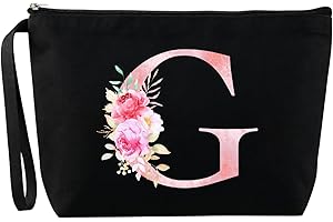 Blisswave Trousse de Toilette Femme, Trousse Maquillage Personnalisée avec Nom De a à z, Fermeture Éclair en Métal de Haute Qualité, Design Imprimé Exquis, Doublé, Cadeaux Personnalisés (Noir)