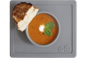 ezpz Happy Bowl (Gray) - 100% Silicone Suction Bowl with Built-in Placemat for Toddlers + Preschoolers – Dishwasher Safe