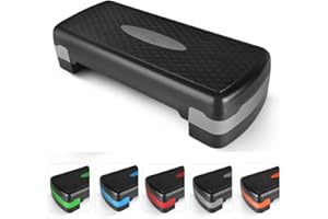 WOODSBRO Fitness Stepper Grey Work Out Stair Routine Exercise Step For Home Gym Carbio Elderly Adjustable 2 Steps Level Heights Best Set For Indoor and Outdoor Training Yoga