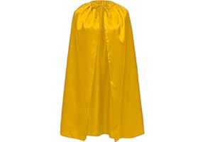 WILDARMS Capa de Disfraz Satinada para Niños y Adultos 90cm, Capa de Superheroe Halloween Cosplay Carnaval con Cinta Ajustable Unisex (Amarillo)