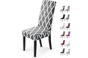 BALLADHOME Fundas Para Sillas Fundas Sillas Comedor Fundas de Asiento para Silla Duradera Fundas Protectoras para Sillas para Decoracion de Cocinas, Restaurantes y Hogar (Paquete de 6, Gris Enrejado)-H