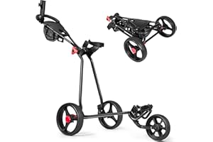COSTWAY Carrello da Golf Pieghevole a 3 Ruote, Carrello da Golf in Ferro, con Maniglia Regolabile in TPR, Freno a Pedale