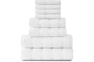 GC GAVENO CAVAILIA Lot de 8 Serviettes Super Douces en Coton égyptien - Séchage Rapide - Très absorbantes - Blanc - (4 Serviettes pour Le Visage + 2 essuie-Mains + 2 Serviettes de Bain)