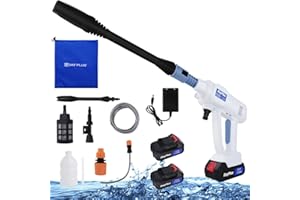 QIMU Akku-Hochdruckreiniger Tragbare Hochdruckreiniger-Pistole Max 12Bar Mobiler Hochdruckreiniger mit 2 × 1,5Ah Akku, 180° Verstellbarer Düse, 5M Schlauch für Autowäsche,Bodenreinigung,Gießen von Blumen