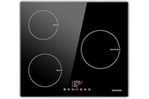 Noxton Piano Cottura Induzione 3 Fuochi Piastra ad Elettrico 59cm Tocca il Controllo Funzione Impulso Timer 9 Livello di Potenza Spegnimento Automatico Indicazione Calore Vetro Nero