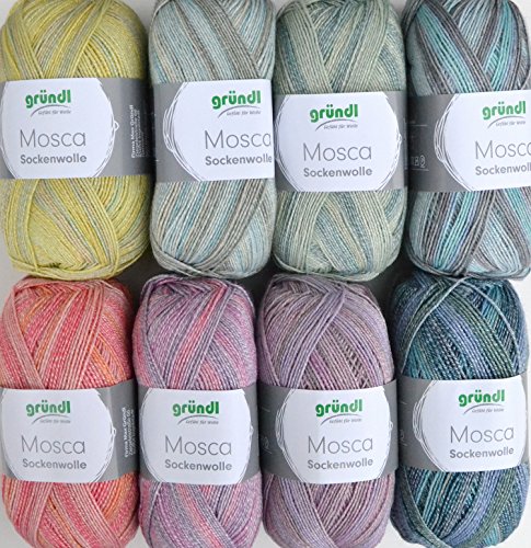 8x 100g Sockenwolle Paket Gründl Mosca, 800g Sockenwolle sortiert