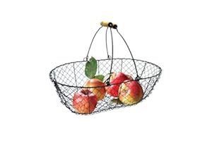 TERRE JARDIN - Erntekorb, 8 L, aus schwarzem Metall - Obstpflückkorb, Holzgriffe - Obstpflückkorb