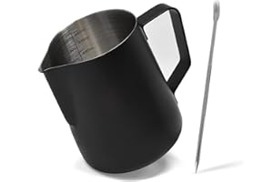 Joeji's Kitchen Cafe Pot à Lait 600 ml - Acier Inox - Pichet en mousse de lait tasse avec Mesure mark et Latte Art Pen - Mousseur Crémier à café pour la Création Barista Cappuccino Espresso - Noir…